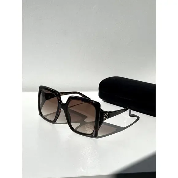 NEW Gucci GG0876S Havana Brown Square Oversized Sunglasses - Picture 3 of 8
